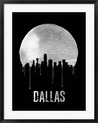 Framed Dallas Skyline Black Print