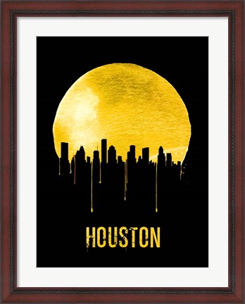 Framed Houston Skyline Yellow Print