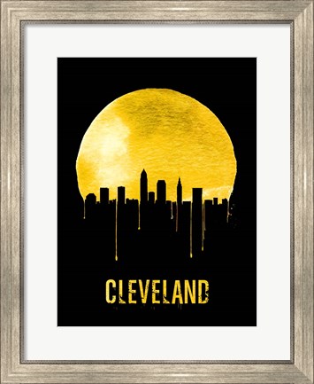 Framed Cleveland Skyline Yellow Print