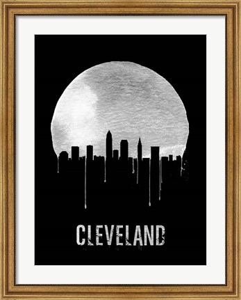 Framed Cleveland Skyline Black Print