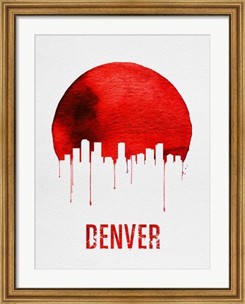 Framed Denver Skyline Red Print