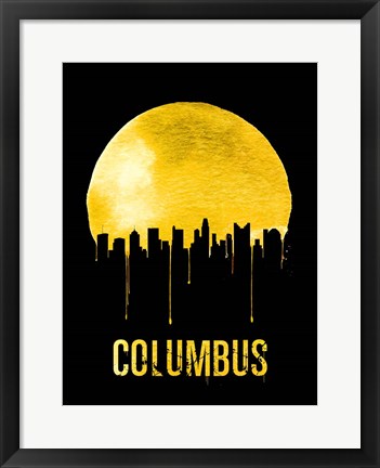 Framed Columbus Skyline Yellow Print