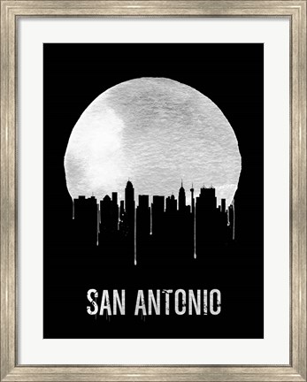 Framed San Antonio Skyline Black Print