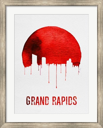 Framed Grand Rapids Skyline Red Print