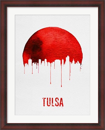 Framed Tulsa Skyline Red Print