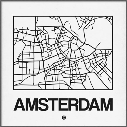 Framed White Map of Amsterdam Print