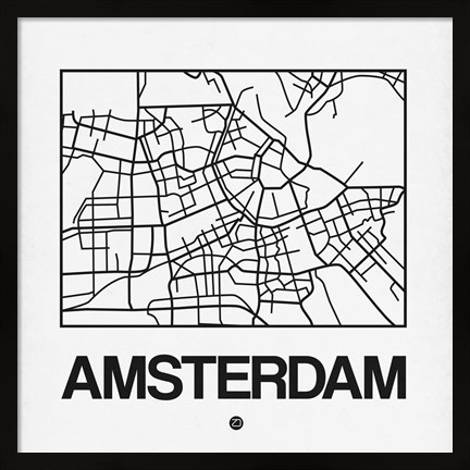 Framed White Map of Amsterdam Print