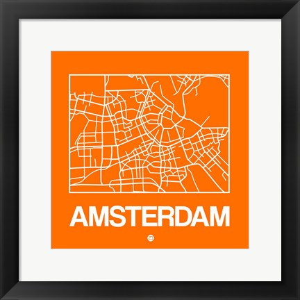 Framed Orange Map of Amsterdam Print