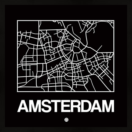 Framed Black Map of Amsterdam Print