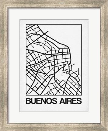 Framed White Map of Buenos Aires Print