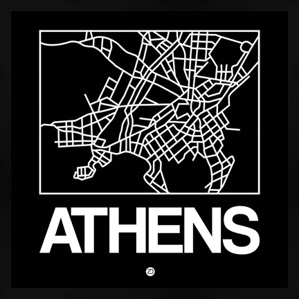 Framed Black Map of Athens Print