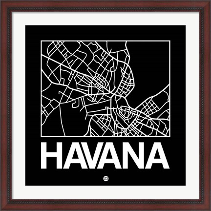 Framed Black Map of Havana Print