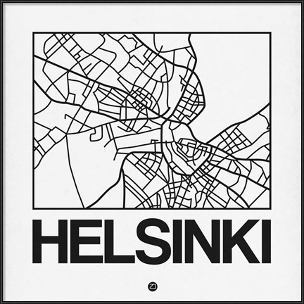 Framed White Map of Helsinki Print