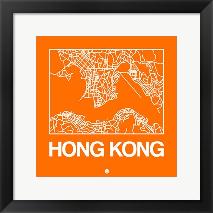 Framed Orange Map of Hong Kong Print