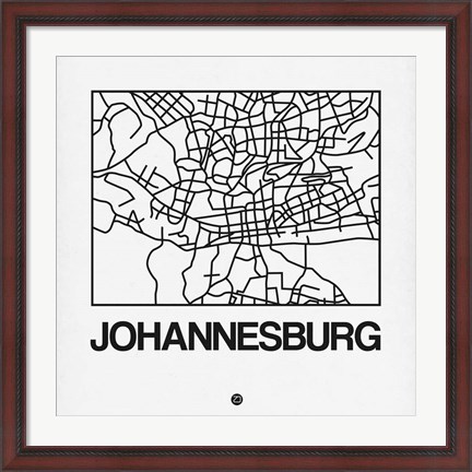Framed White Map of Johannesburg Print