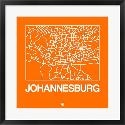 Framed Orange Map of Johannesburg Print