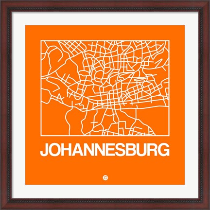 Framed Orange Map of Johannesburg Print
