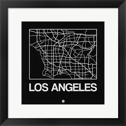 Framed Black Map of Los Angeles Print