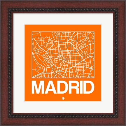 Framed Orange Map of Madrid Print