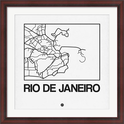 Framed White Map of Rio De Janeiro Print