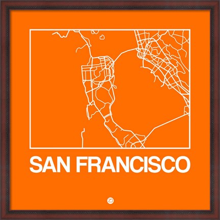 Framed Orange Map of San Francisco Print