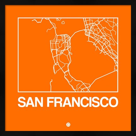 Framed Orange Map of San Francisco Print