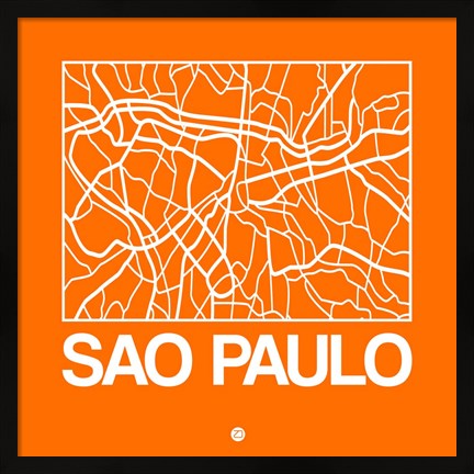 Framed Orange Map of Sao Paulo Print
