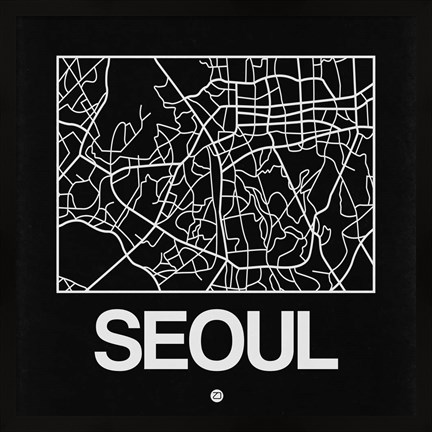 Framed Black Map of Seoul Print