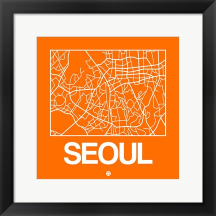 Framed Orange Map of Seoul Print