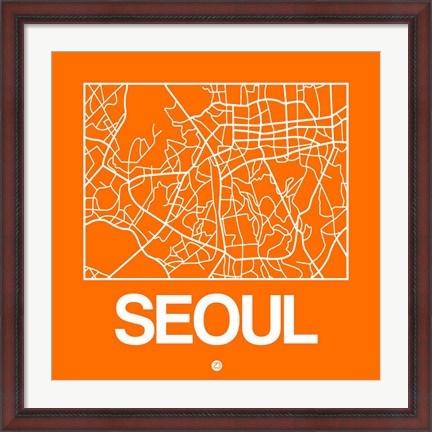 Framed Orange Map of Seoul Print
