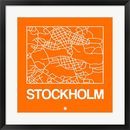 Framed Orange Map of Stockholm Print