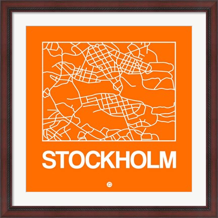 Framed Orange Map of Stockholm Print