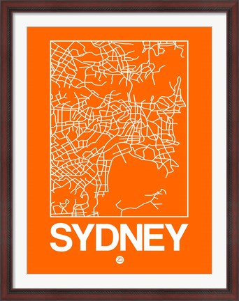 Framed Orange Map of Sydney Print