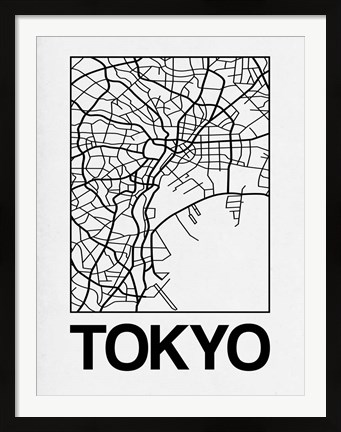Framed White Map of Tokyo Print