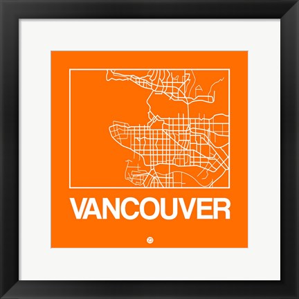 Framed Orange Map of Vancouver Print
