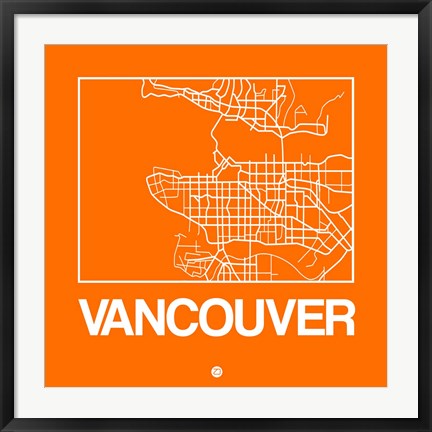 Framed Orange Map of Vancouver Print