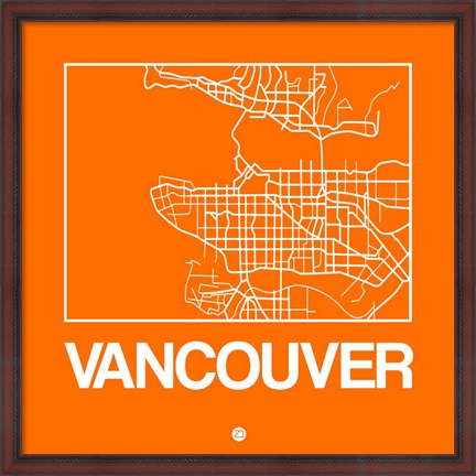 Framed Orange Map of Vancouver Print