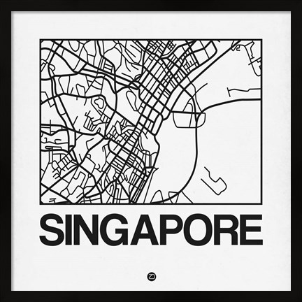 Framed White Map of Singapore Print