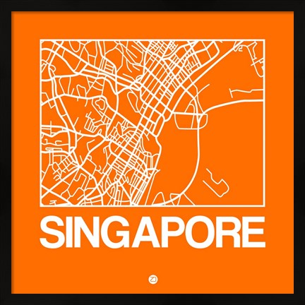 Framed Orange Map of Singapore Print