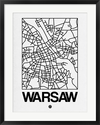 Framed White Map of Warsaw Print