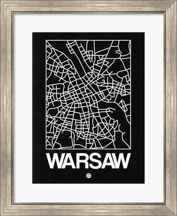 Framed Black Map of Warsaw Print