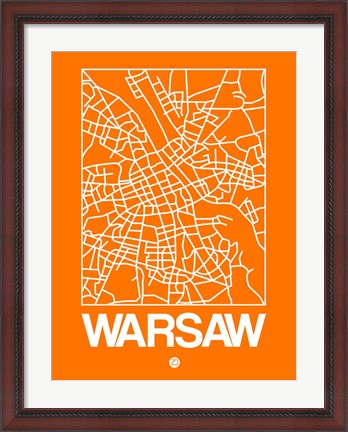 Framed Orange Map of Warsaw Print