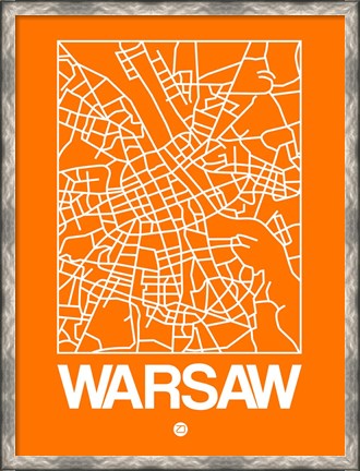 Framed Orange Map of Warsaw Print