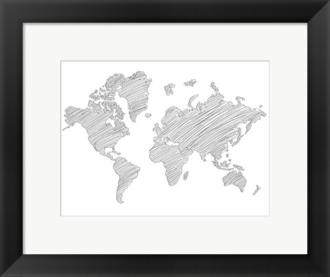 Framed World Map Scribble 1 Print