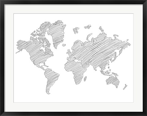 Framed World Map Scribble 1 Print