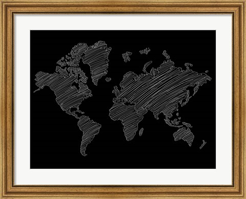 Framed World Map Scribble 2 Print