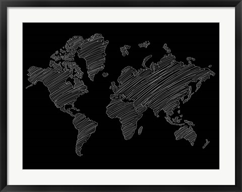 Framed World Map Scribble 2 Print