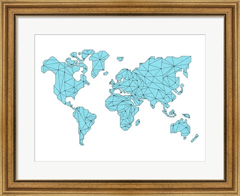 Framed World Map Blue Print