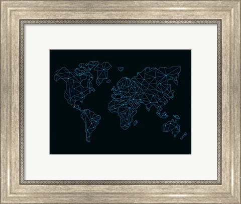 Framed World Map Blue Wire Print