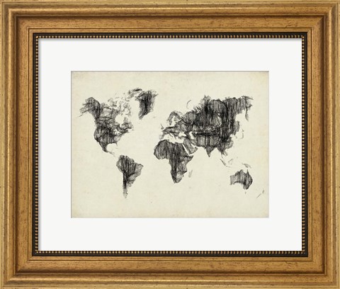 Framed World Map Drawing 2 Print